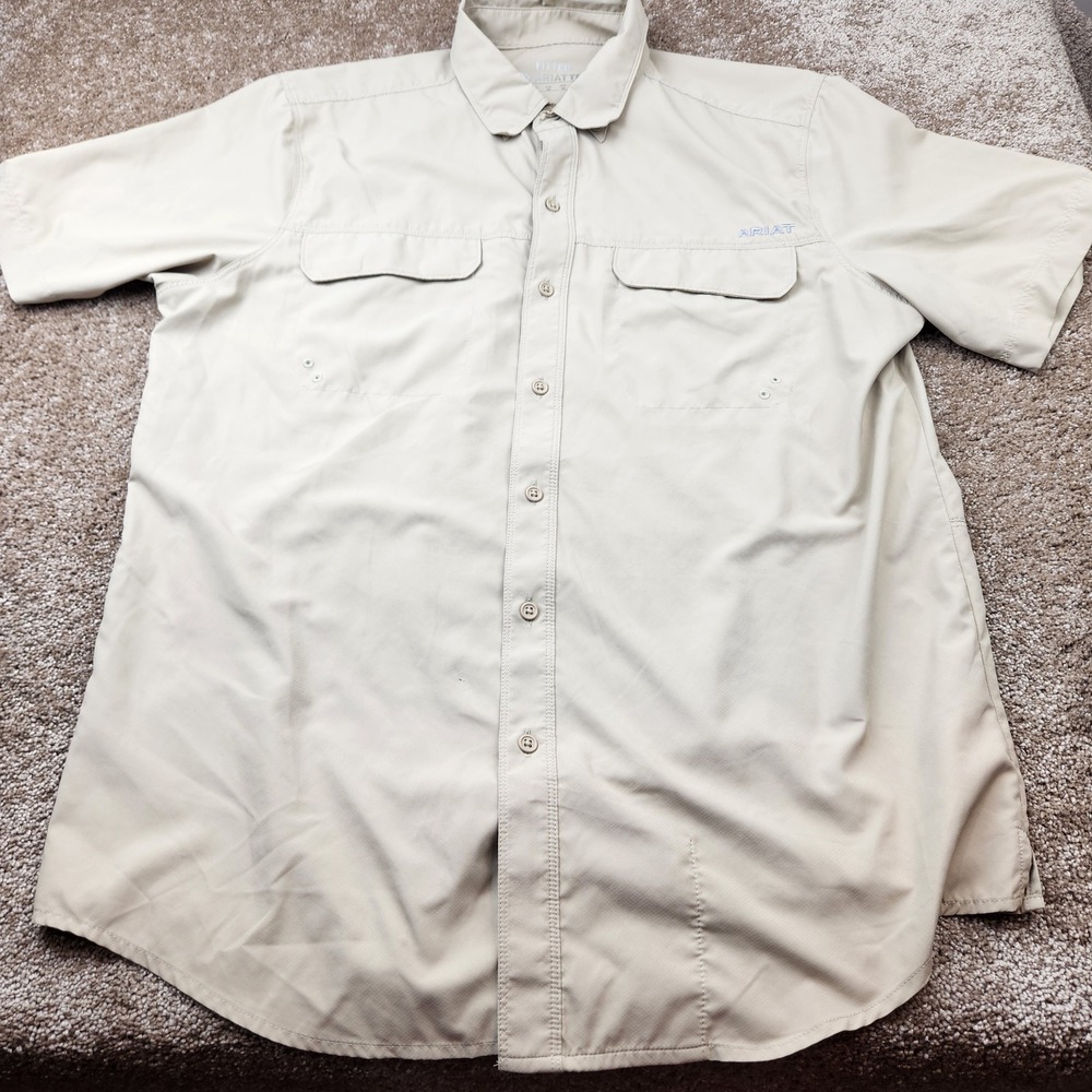 Ariat Mens AriatTEK Fitted Short Sleeve Button Down Performance Shirt Tan Size M